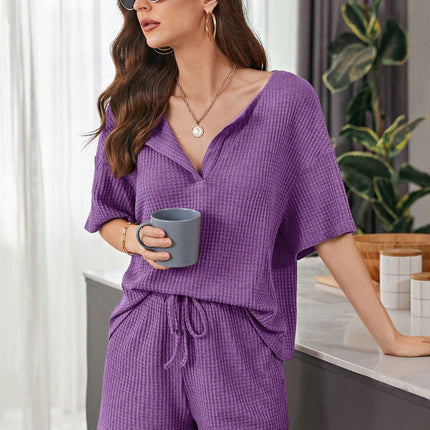 Full Size Waffle-Knit Dropped Shoulder Top and Shorts Set