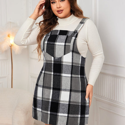 Honey Plus Size Plaid Wide Strap Overall Dress
