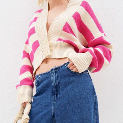 Striped Button Down Drop Shoulder Cardigan