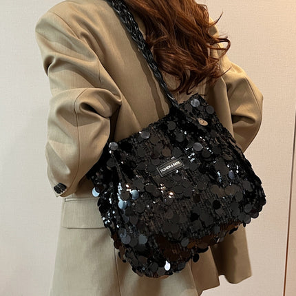 Sequin Braided Strap Shoulder Bag