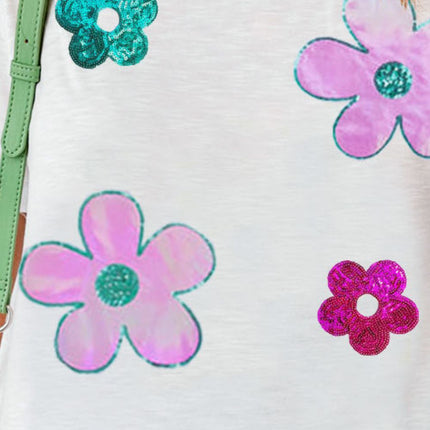 Flower Round Neck Short Sleeve T-Shirt - Vickie Lynn's