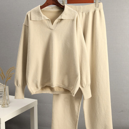 Johnny Collar Long Sleeve Top and Pants Sweater Set