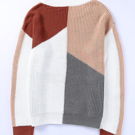 Color Block Drop Shoulder Long Sleeve Sweater