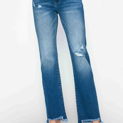 bytos Full Size Raw Hem Distressed Mid Rise Straight Jeans