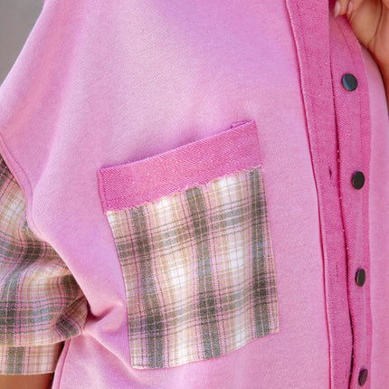 Plaid Button Up Shacket with Chest Pockets