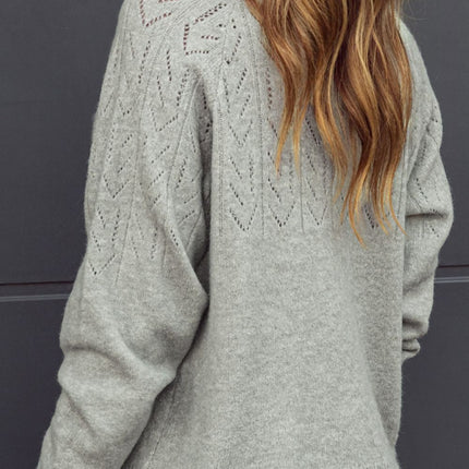 Openwork Button Down Long Sleeve Cardigan - Vickie Lynn's
