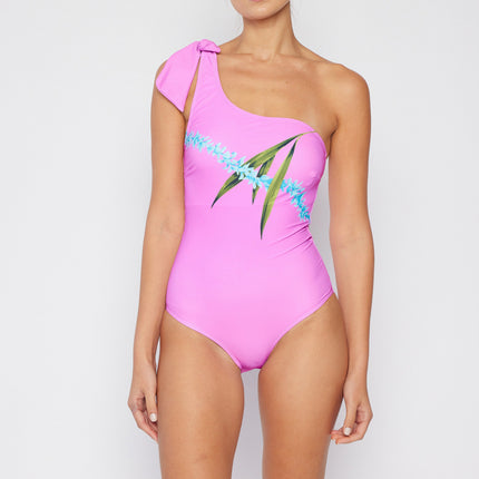 Marina West Swim Vacay Mode One Shoulder Swimsuit in Carnation Pink