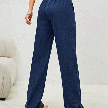 Drawstring Elastic Waist Jeans with Pockets