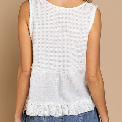 Waffle-Knit Frill V-Neck Tank