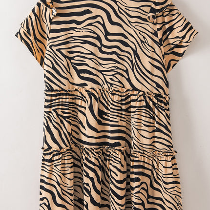 Ruffled Animal Print Tie Neck Mini Dress