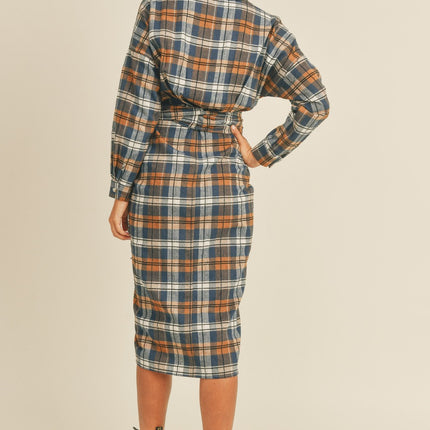 Mable Plaid Flannel Front Tie Button Down Shirt Dress