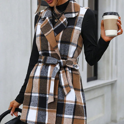 Tied Plaid Collared Neck Vest