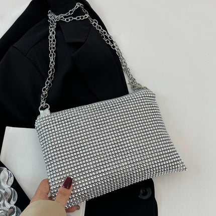 Rhinestone Polyester Chain Crossbody Bag