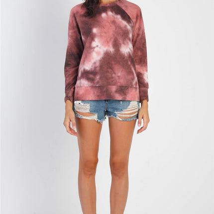 Cherish Apparel Tie-Dye Round Neck Long Sleeve Sweatshirt