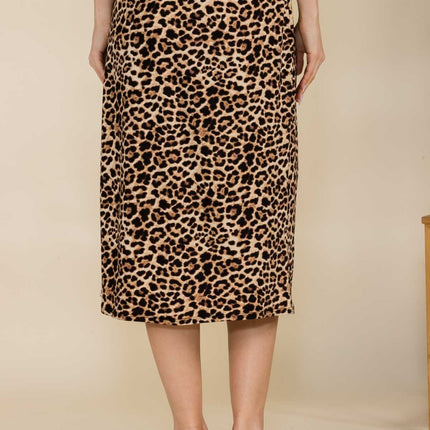 Celeste Full Size Leopard A-Line Midi Skirt