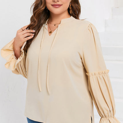 Plus Size Ruffled Tie Neck Flounce Sleeve Blouse