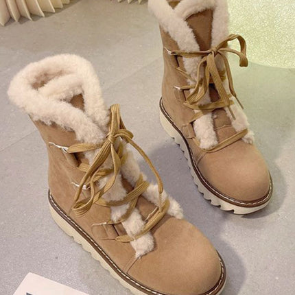 Faux Fur Lace Up Round Toe Boots