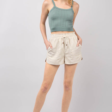 VERY J Drawstring Elastic Waist Linen Shorts