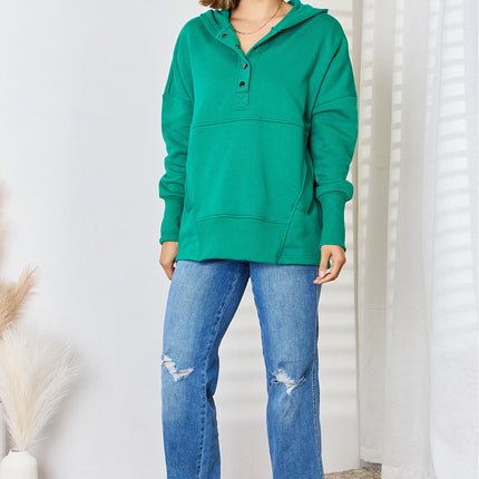 Zenana Half Snap Long Sleeve Hoodie