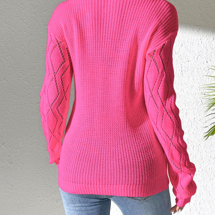 Openwork V-Neck Long Sleeve Sweater