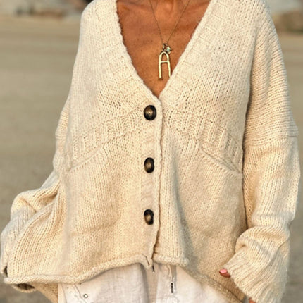 Pocketed V-Neck Button Up Cardigan