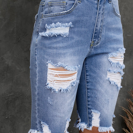 Distressed Frayed Hem Denim Bermuda Shorts