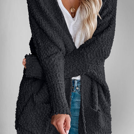 Double Take Pocketed Open Front Long Sleeve Cardigan