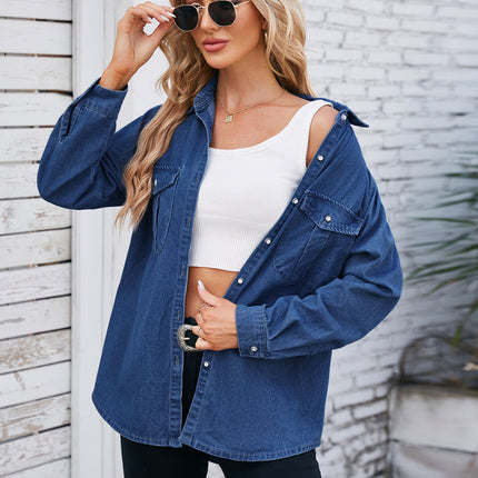 Button Up Collared Neck Denim Jacket