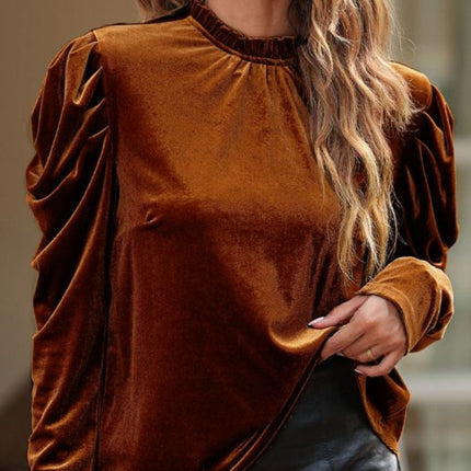 Frill Mock Neck Puff Sleeve Blouse