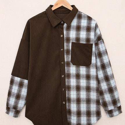 Plaid Button Up Drop Shoulder Shacket