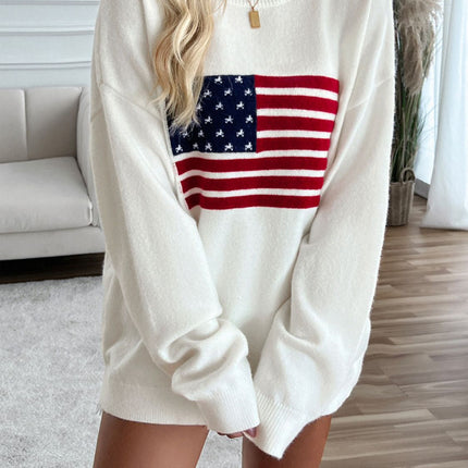 Devine US Flag Round Neck Long Sleeve Knit Top - Vickie Lynn's