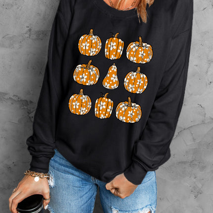 Pumpkin Round Neck Long Sleeve Sweatshirt