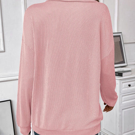 Double Take Striped Half Zip Long Sleeve T-Shirt