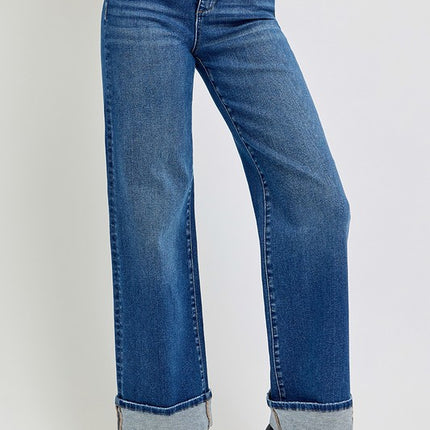 RISEN Tummy Control High Rise Cuffed Jeans