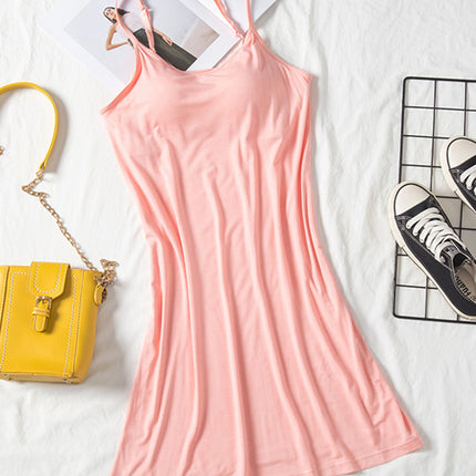 Round Neck Spaghetti Strap Cami Dress with Bra