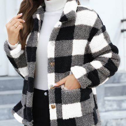 Button Up Drop Shoulder Fuzzy Jacket