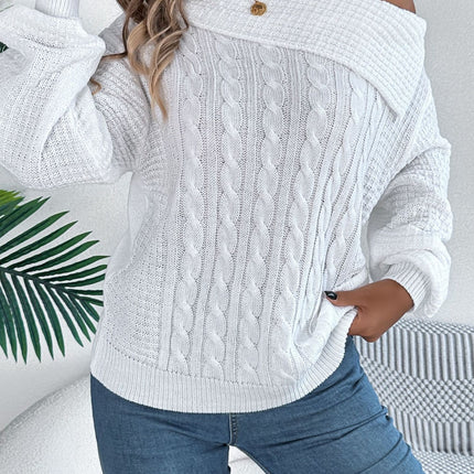 Cable-Knit One Shoulder Long Sleeve Sweater