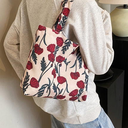 Printed Canvas Handbag with Zipper