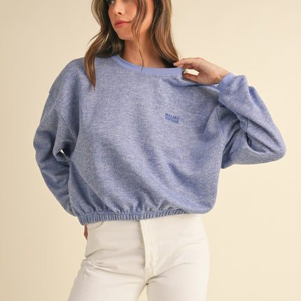 Mable Round Neck Letter Embroidery Crop Sweatshirt