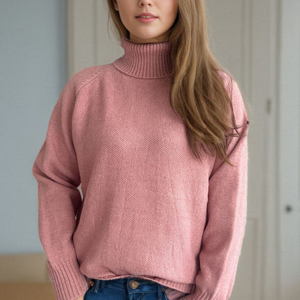 Ribbed Turtleneck Raglan Sleeve Sweater