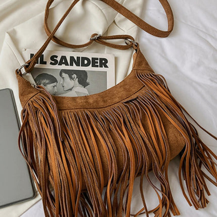 Suede Fringe Adjustable Strap Shoulder Bag