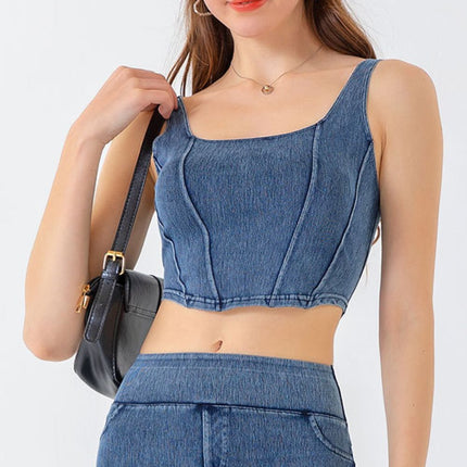 Seam Detail Cropped Denim Tank