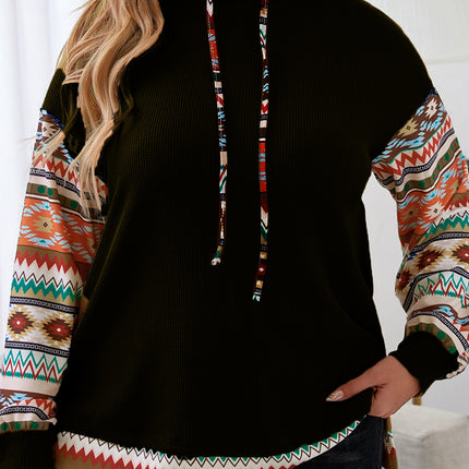 Plus Size Waffle-Knit Geometric Dropped Shoulder Hoodie