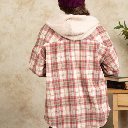 Drawstring Plaid Long Sleeve Hooded Jacket