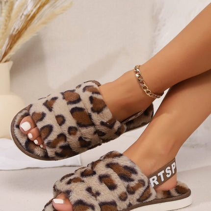 Leopard Faux Fur Open Toe Slippers