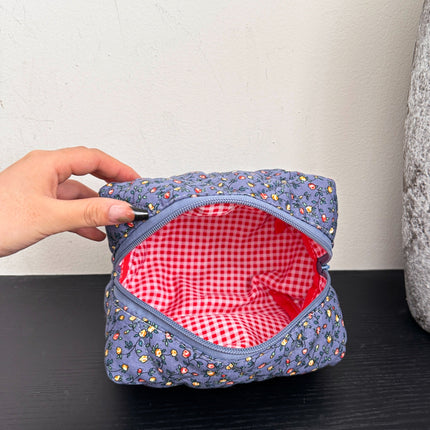 Floral Quilted Clutch with Plaid Lining