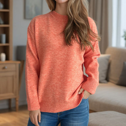 Round Neck Drop Shoulder Long Sleeve Sweater