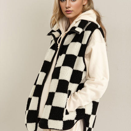 Double Take Full Size Zip Up Checkered Vest Cost