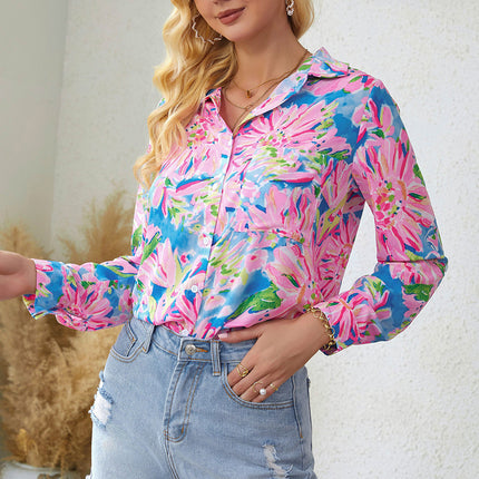 Double Take Floral Long Sleeve Collared Shirt