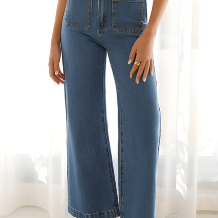 High Waist Bootcut Jeans with Pockets